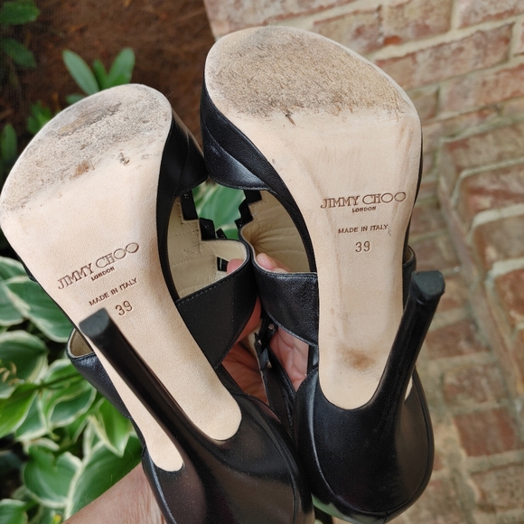 JIMMY CHOO BLACK LEATHER STUDDED FRINGE PLATFORM SANDALS, 39 - Picture 16 of 16